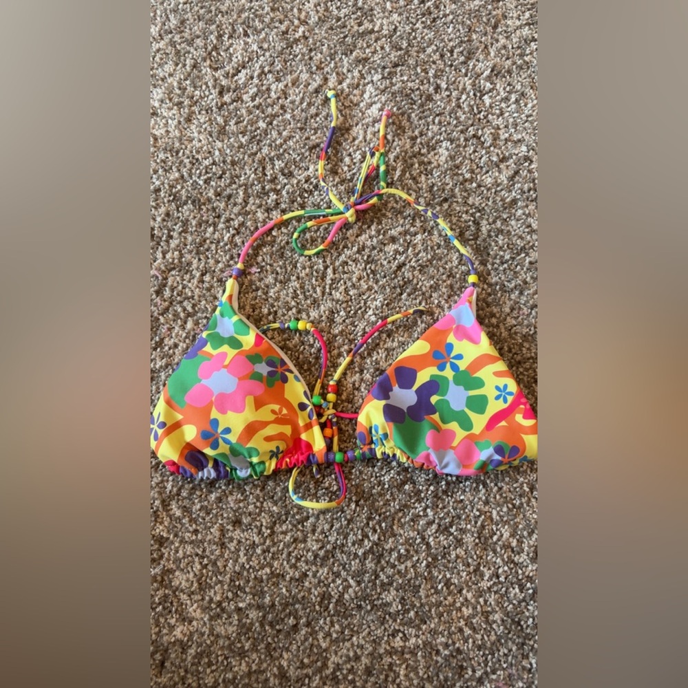 Colorful Floral Triangle Bikini Top